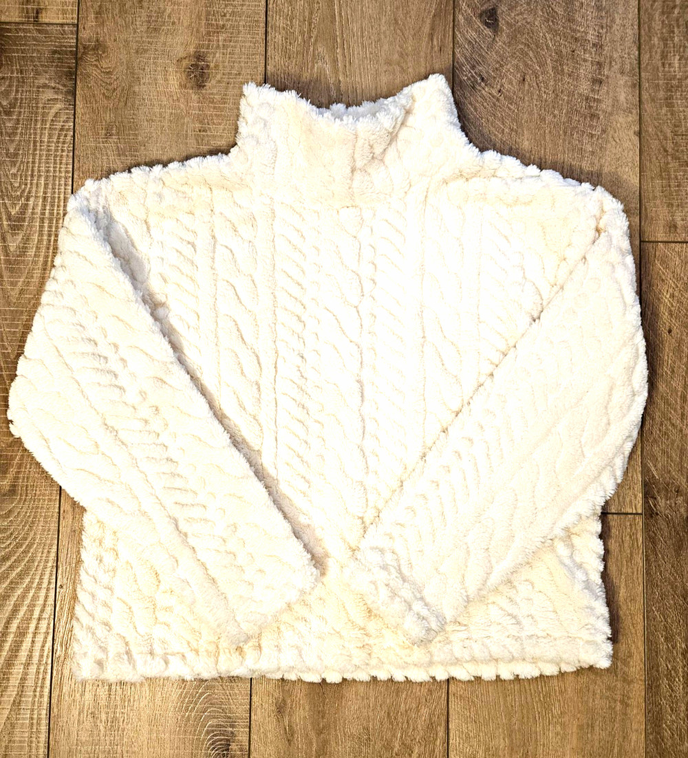 Eddie Bauer Cable Knit Sherpa Fleece Pullover Sweater Ivory Womens Large